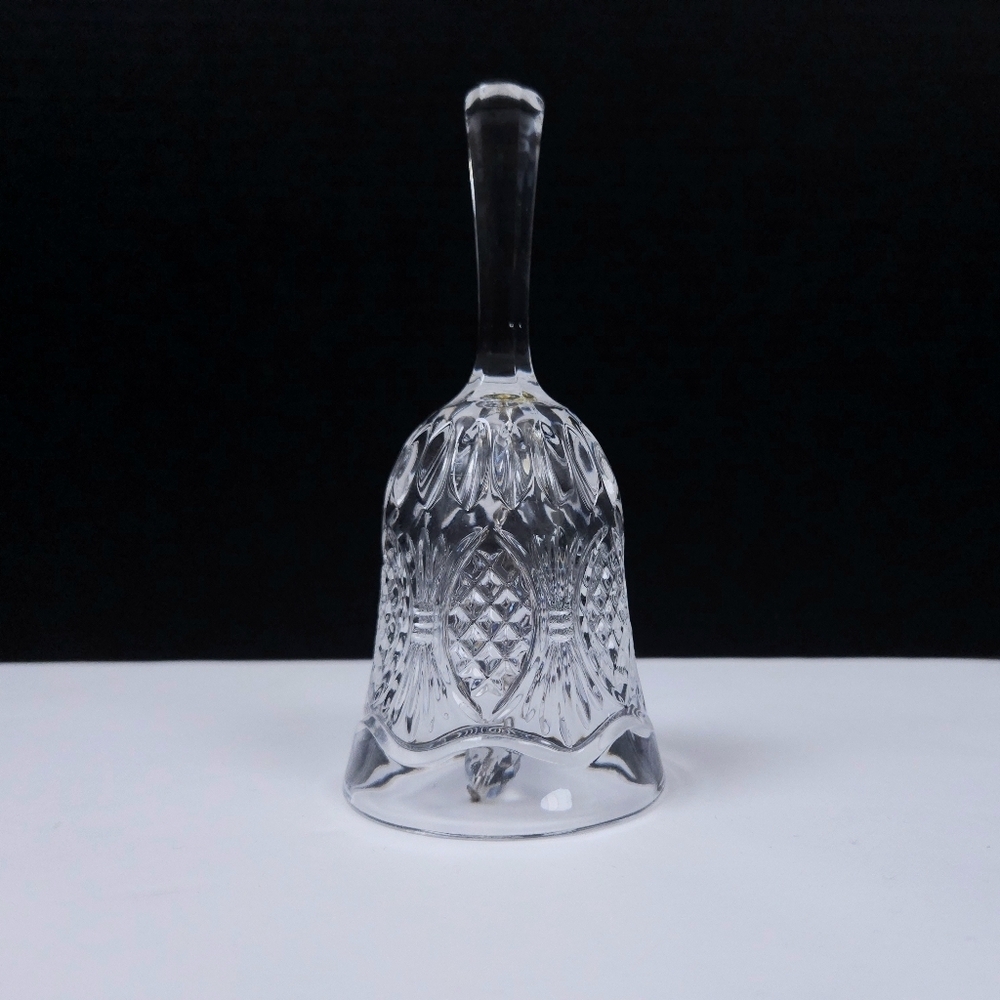 Vintage Crystal Cut Clear Glass Intricate Little Dinner Bell 5.5 X 2.5 In